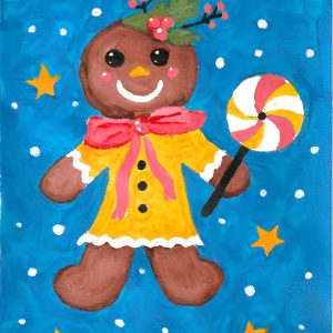 Christmas Gingerbread Man (Girl) Acrylic Painting for kids