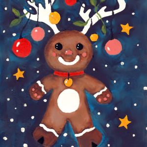 Christmas Gingerbread Man (Reindeer) Acrylic Painting for kids